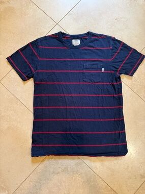 Vans Navy Tee with Red Stripe Pocket - Men